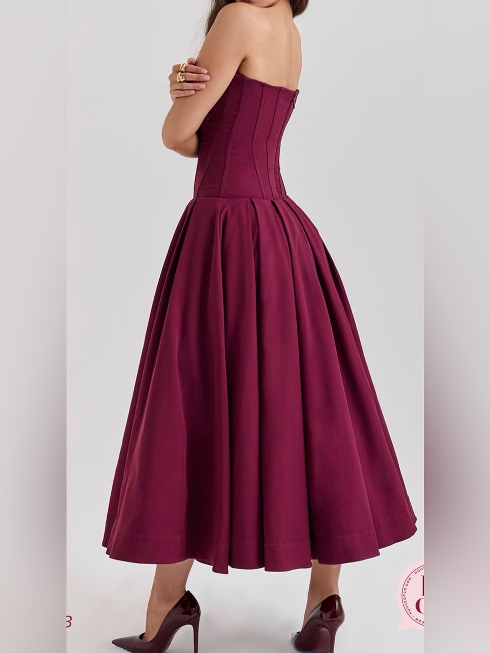 NEW House of CB Lady Strapless corset burgundy red Midi Dress sz L+ XL - Picture 6 of 12